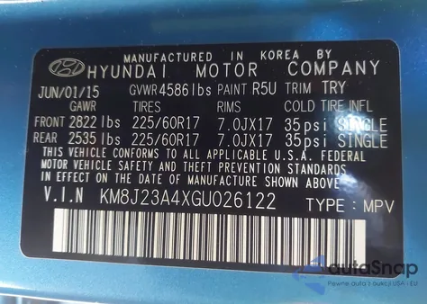 2016 Hyundai Tucson Se from USA, damaged, VIN KM8J23A4XGU026122